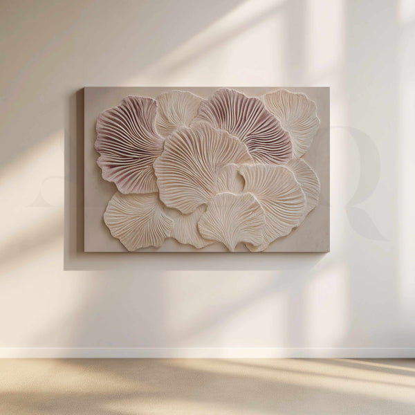 Sculptural Floral Relief Canvas Artwork in Soft Neutral Tones
