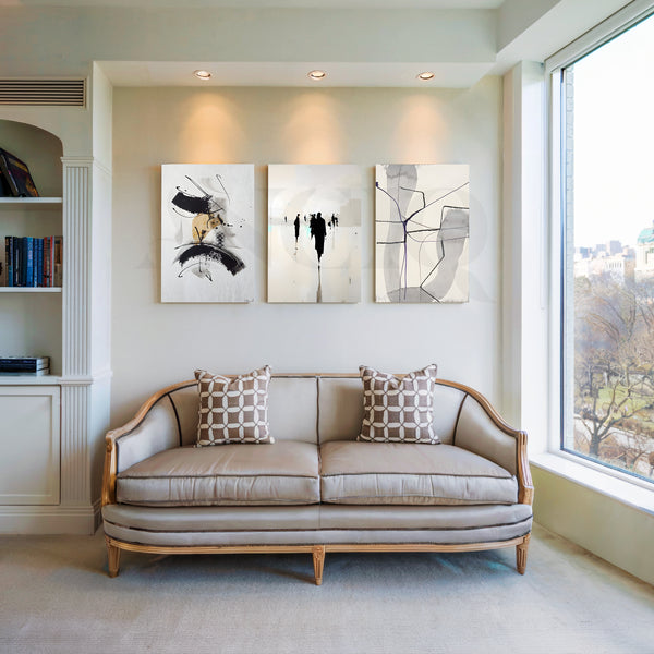 Urban Mist Abstractions Gallery Wall – Set of 3 Artworks
