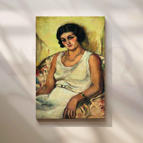 Seated Woman in White Dress by Amrita Sher-Gil Canvas Artwork