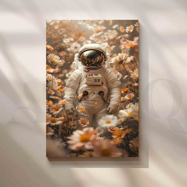 Astronaut in Flower Garden Canvas Artwork (Ready to Ship)