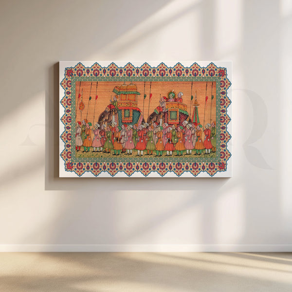 Traditional Indian Elephant Procession Artwork