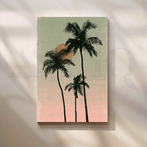 Vintage Tropical Palm Trees at Sunset Canvas Artwork