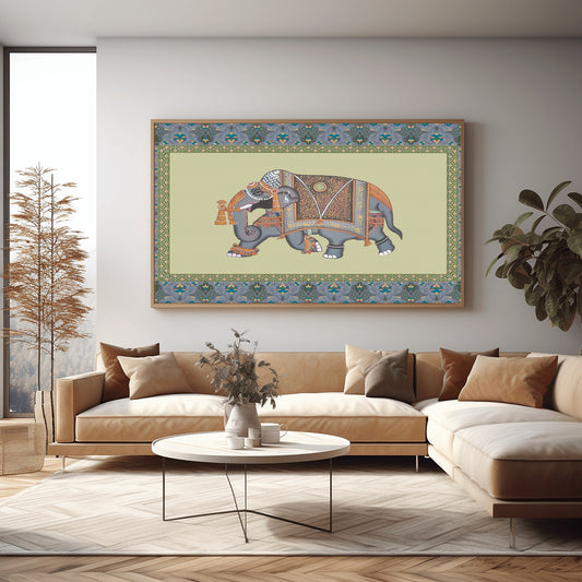 Traditional Indian Elephant elephant painting with Orated Border