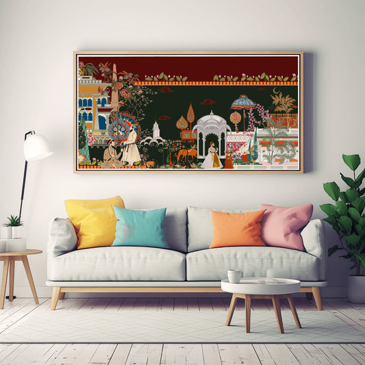Exquisite Mughal Garden Scene Painting - Detailed Indian Art Print