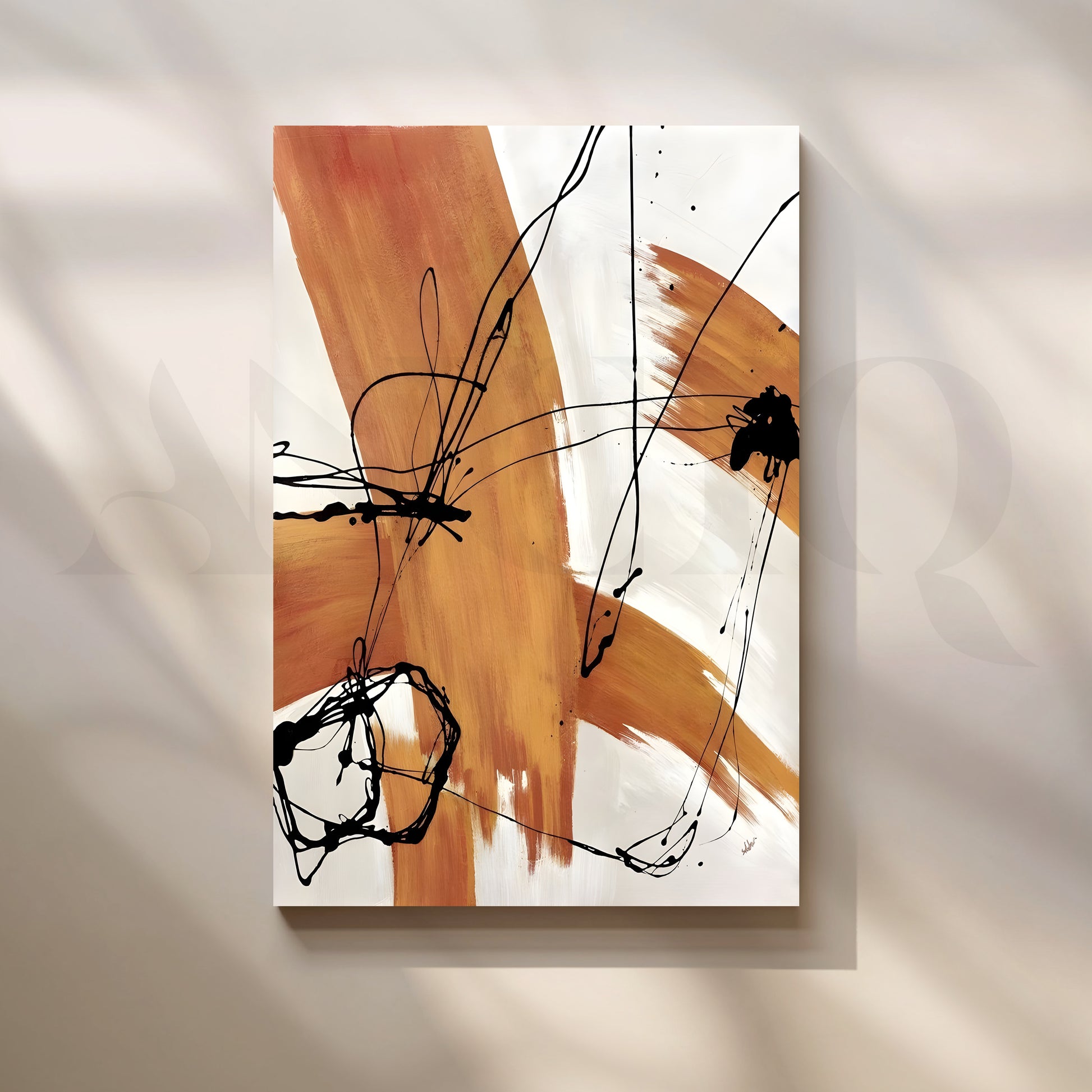 Ochre Brushstroke Canvas Artwork for Office/Study Room