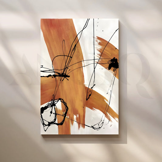 Ochre Brushstroke Canvas Artwork for Office/Study Room