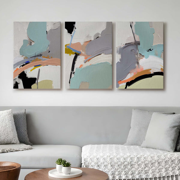 Soft Teal Abstract Gallery Wall Canvas Artwork Set of 3 - 18 x 24 Inches