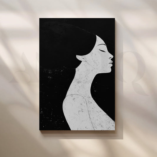 Minimalist Monochrome Female Portrait Canvas Artwork for Stylish Bedroom