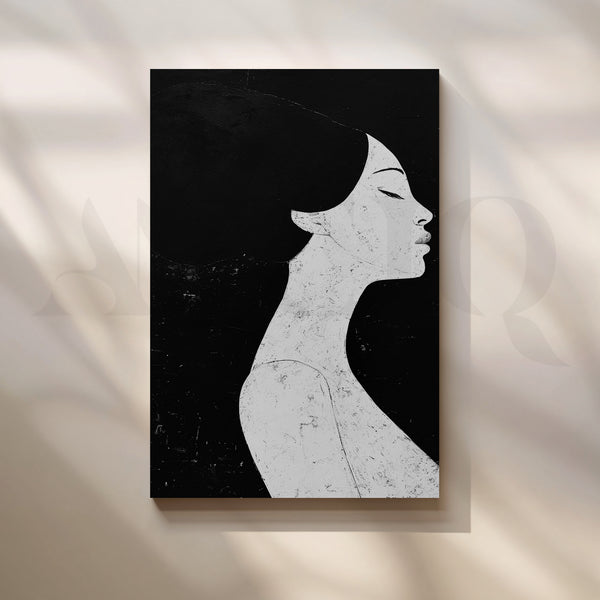 Minimalist Monochrome Female Portrait Canvas Artwork