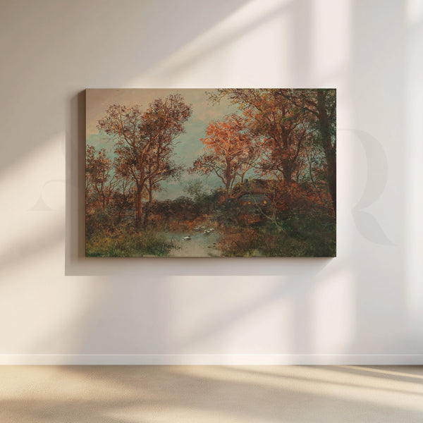 Autumn Forest Stream Canvas Artwork