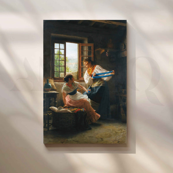 Women in Countryside Cottage Canvas Artwork