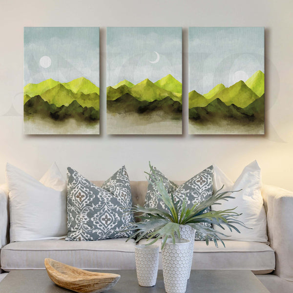 Misty Green Mountain Gallery Wall Artwork Set of 3