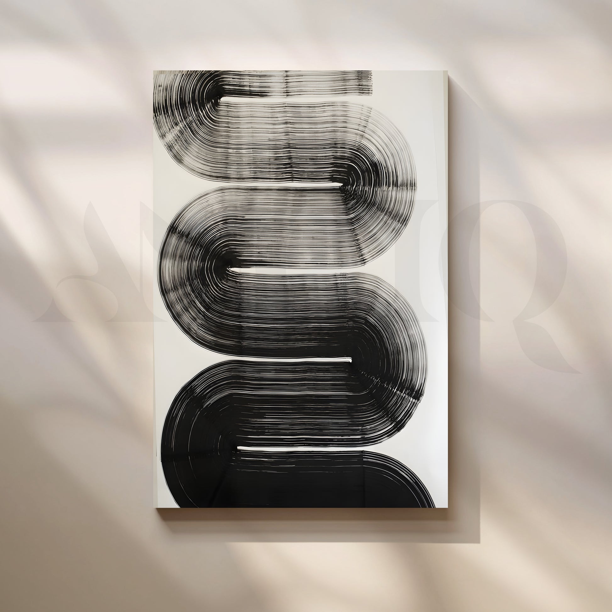 Bold Monochrome Geometric Flow Artwork for Living Room