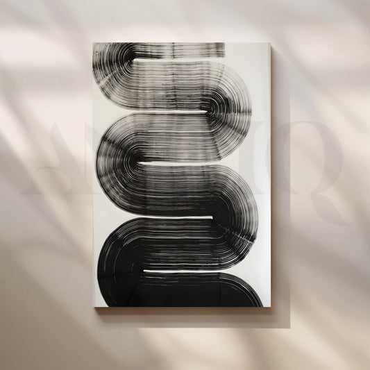 Bold Monochrome Geometric Flow Artwork for Living Room