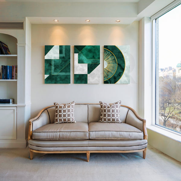 Emerald Geo Aura Gallery Wall – Set of 3 Artworks