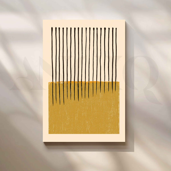 Mustard Yellow and Black Vertical Lines Minimalist Abstract Canvas Artwork