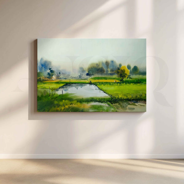 Green Countryside Pond Canvas Artwork