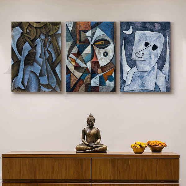 Avant-Garde Cubist Portrait Gallery Wall – Set of 3 Modern Artworks - 18 x 24 Inches
