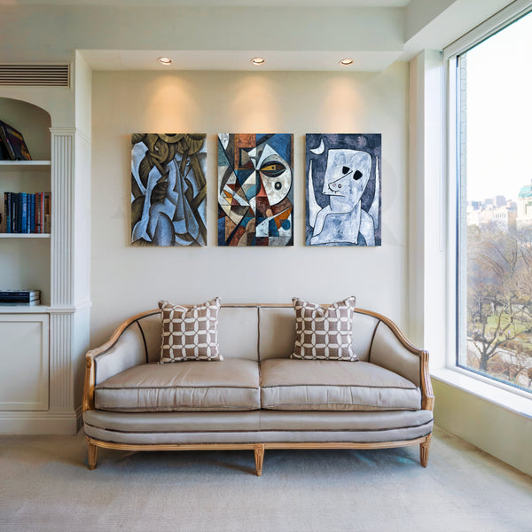 Cubist Midnight Faces Gallery Wall – Set of 3 Artworks