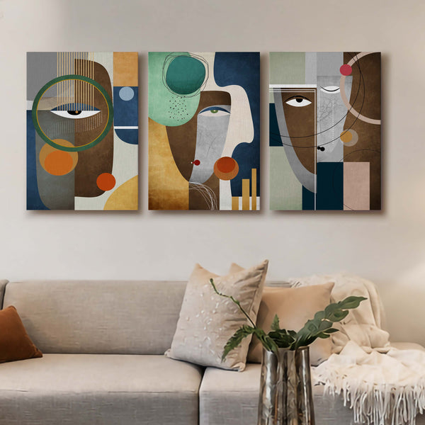 Modern Abstract Face Gallery Wall Canvas Artwork Set of 3 - 18 x 24 Inches