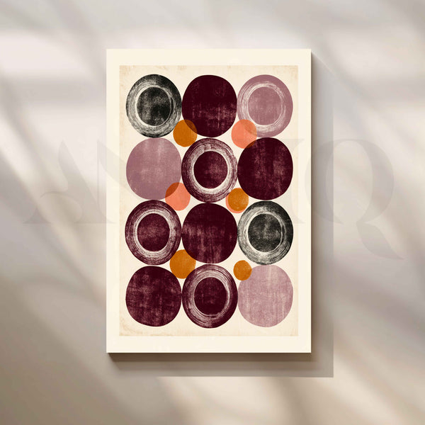 Retro Burgundy and Mauve Geometric Circles Minimalist Canvas Artwork