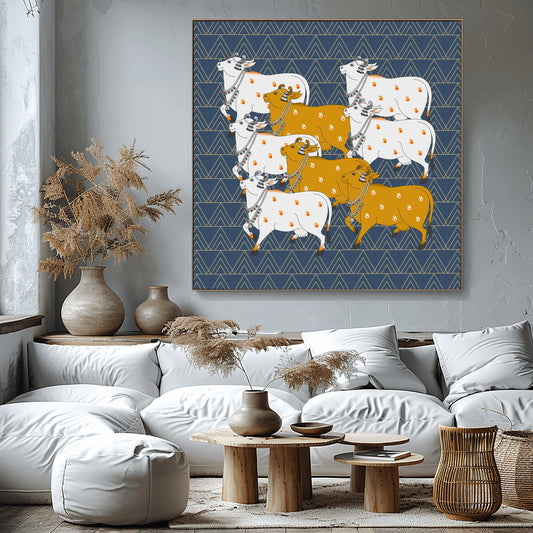 Sacred Procession: Ornate Cows Adorned in Tribal Patterns