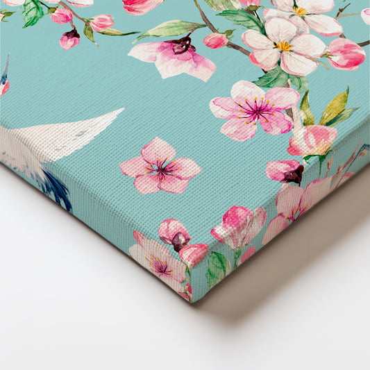 Cranes and Blossoms in a Serene Springtime Ballet