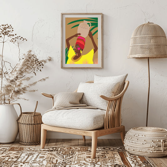 Portrait of an African Woman Carrying a Traditional Jug: Boho Art