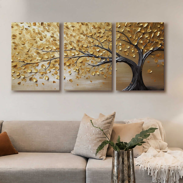 Golden Tree Gallery Wall Canvas Set of 3 - 18 x 24 Inches
