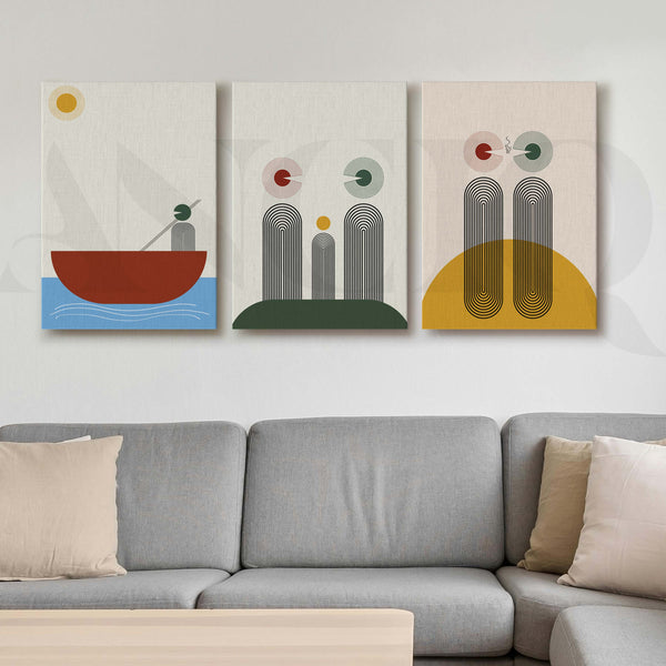 Bauhaus Minimal Abstract Gallery Wall Artwork Set of 3