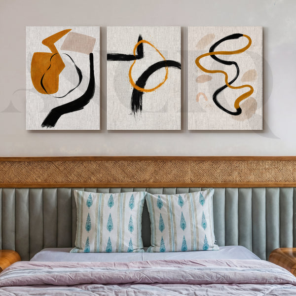 Contemporary Stroke Harmony Gallery Wall – Set of 3 Abstract Line Artworks - 18 x 24 Inches