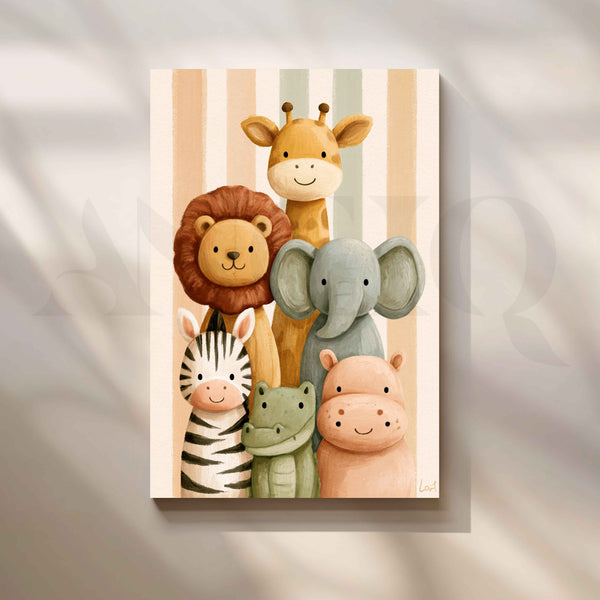 Cute Safari Jungle Animals Kids Room Canvas Artwork