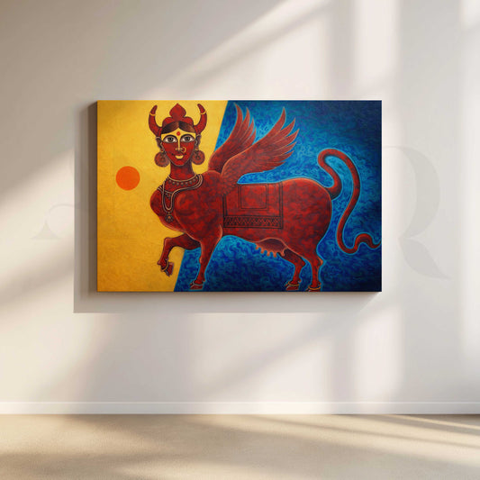 Mythical Winged Bull Canvas Artwork for Living Room