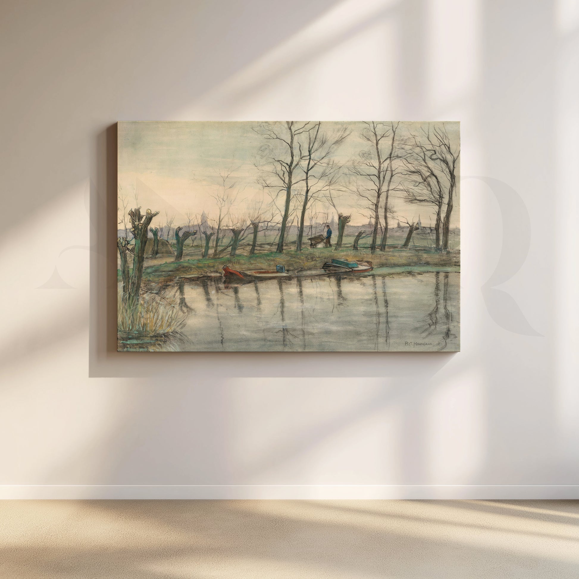 Serene Riverside Winter Canvas Artwork for Living Room