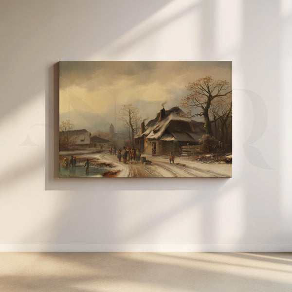 Rustic Winter Village Road Canvas Artwork