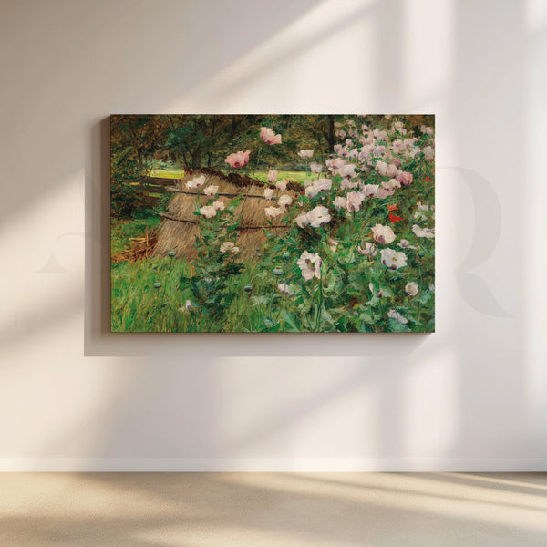 White Wildflowers & Haystack Canvas Artwork