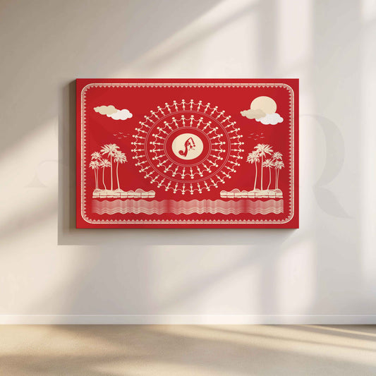 Warli Rhythms by the Sea Canvas Artwork with Gallery Wrap