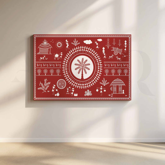 Tribal Tree of Life Folk Canvas Artwork with Gallery Wrap