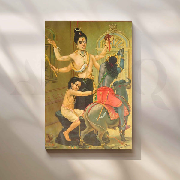 Shiva Parvati with Ganesha by Raja Ravi Varma Canvas Artwork