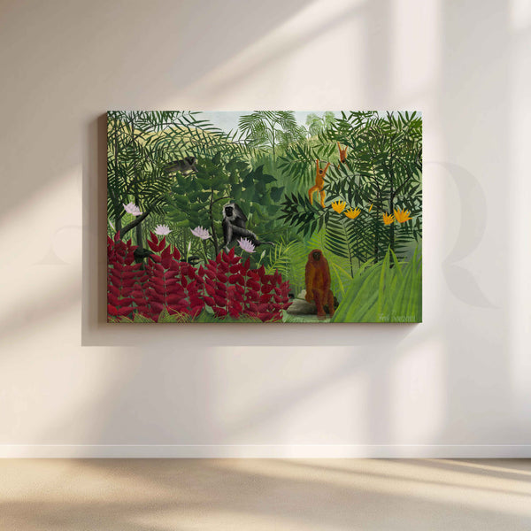 Exotic Jungle with Monkeys Folk Art Canvas Artwork