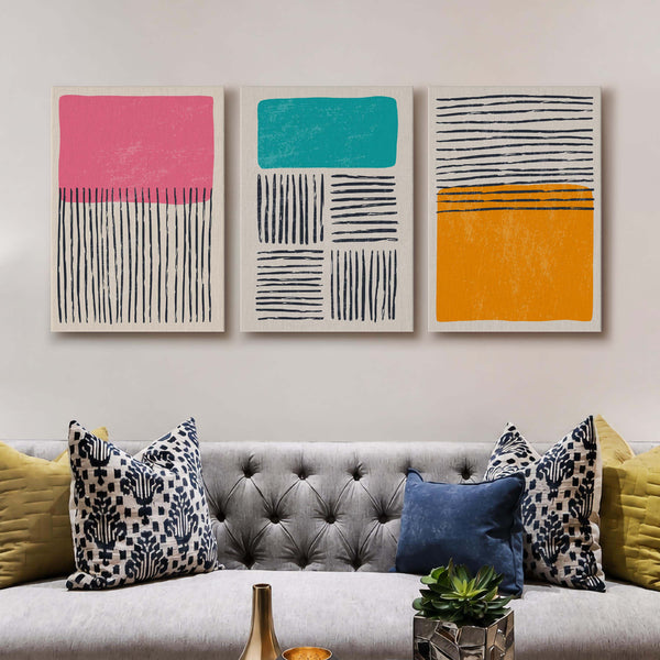 Colour Block Line Abstract Gallery Wall Set of 3 - 18 x 24 Inches