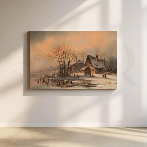 Winter Cottage Ice Rink Canvas Artwork