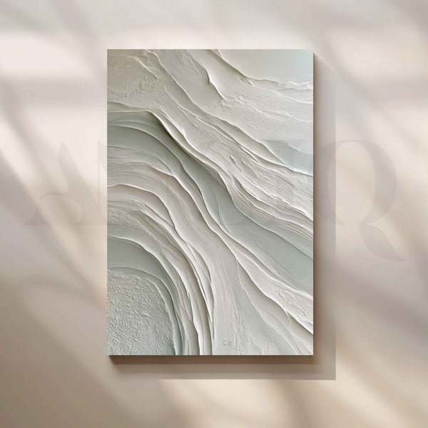 Ivory White Flowing Waves Minimalist Textured Abstract Canvas Artwork