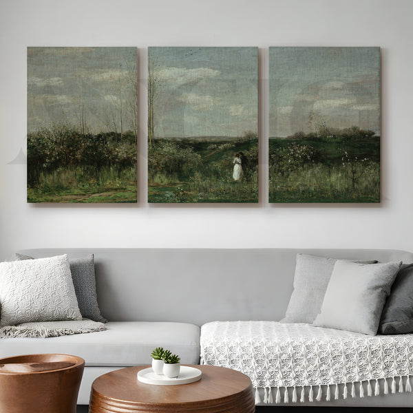 Serene Countryside Meadow Gallery Wall – Set of 3 Classic Landscape Artworks - 18 x 24 Inches