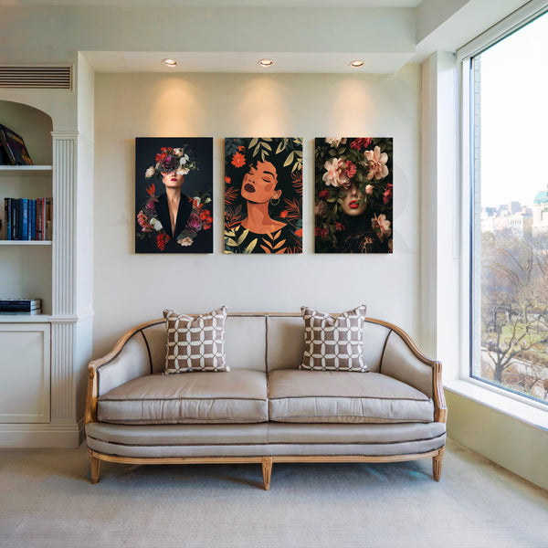 Midnight Floral Muses Gallery Wall – Set of 3 Artworks
