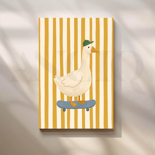 Cool Skateboarding Goose with Green Cap Kids Room Canvas Artwork
