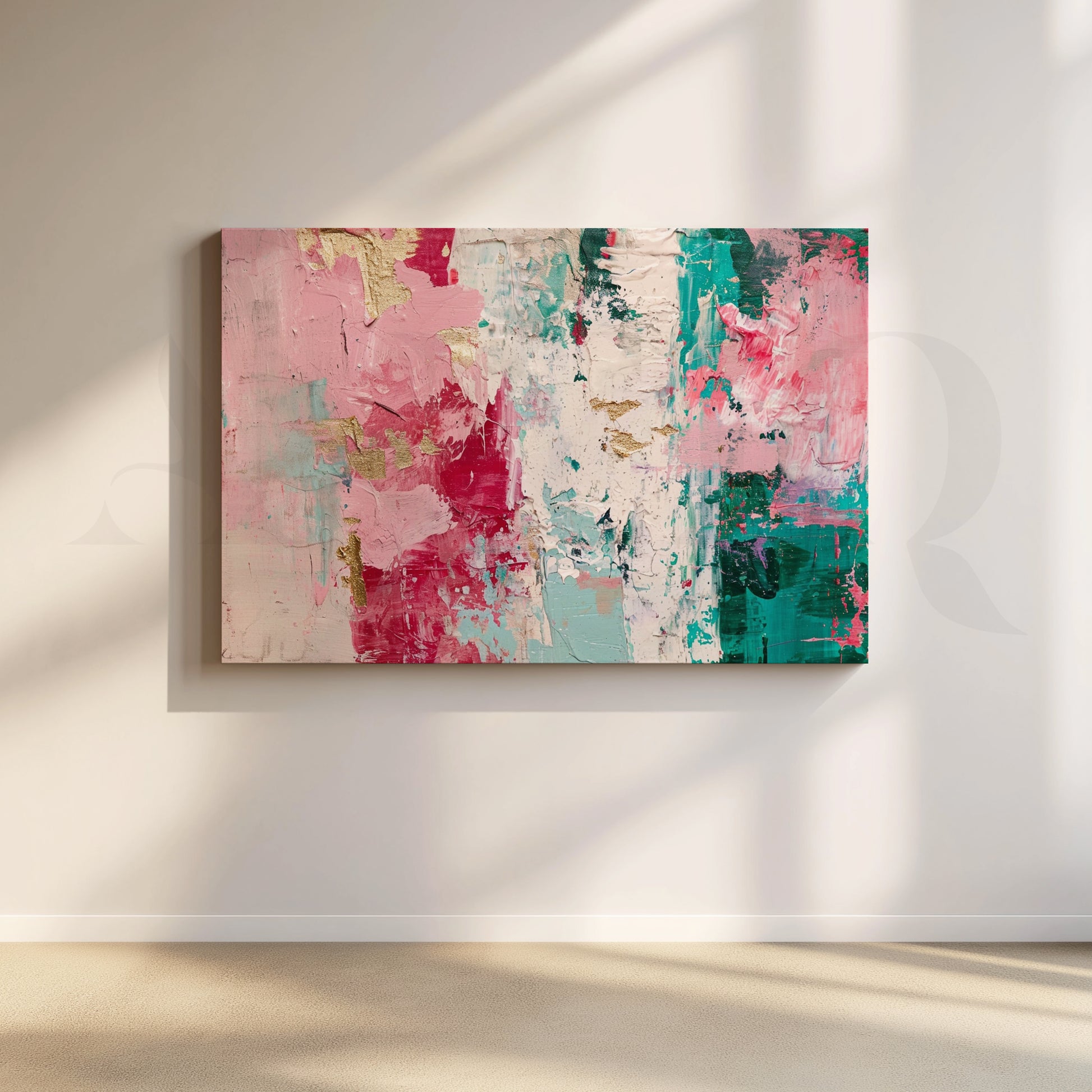 Pink and Teal Abstract Canvas Artwork for Living Room