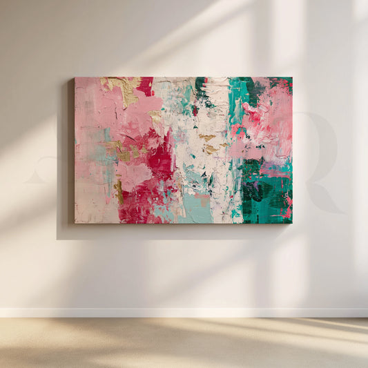 Pink and Teal Abstract Canvas Artwork for Living Room
