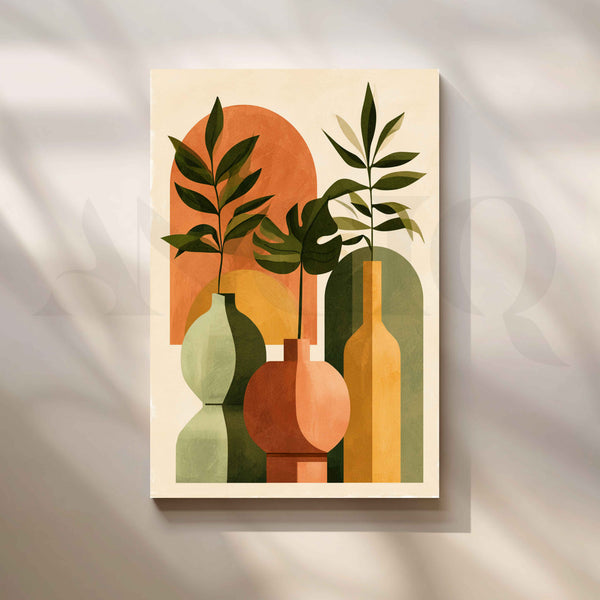 Terracotta Botanical Harmony – Boho Abstract Vase Canvas Artwork