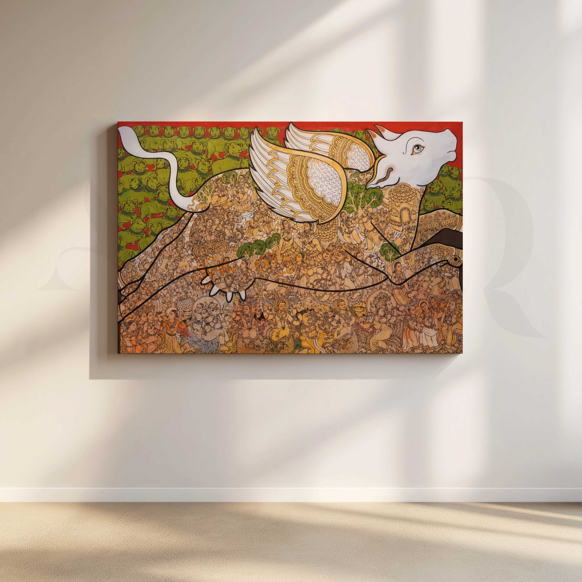 Intricate Winged Bull Heritage Canvas Artwork for Living Room